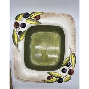 Aurora Ceramic Square Serving Bowl, Hand Painted Olive Pattern
